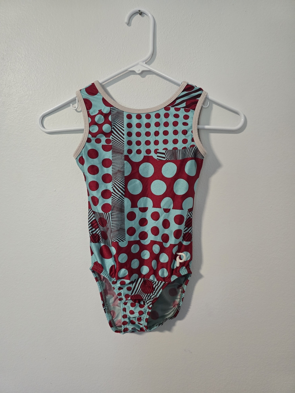 Plum Gymnastics or Dance Leotard Child Large Blue & Red Pattern Polka Dots